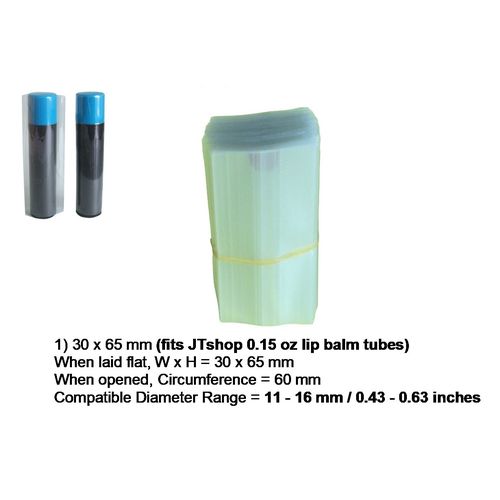 50 Clear PERFORATED Shrink Bands 30x65 Fits (11-16mm Dia) Lip Balm Tubes SB1