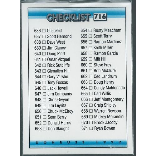 1992 Donruss Checklist #716 638-671
