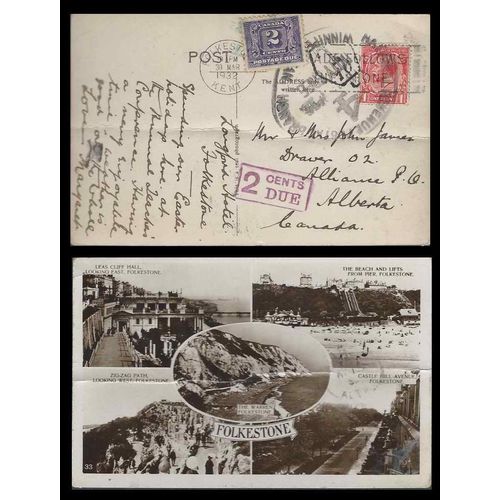 Canada Postage Dues #J7 combo from GB 1932 Edmonton Alberta Customs #4 cancel