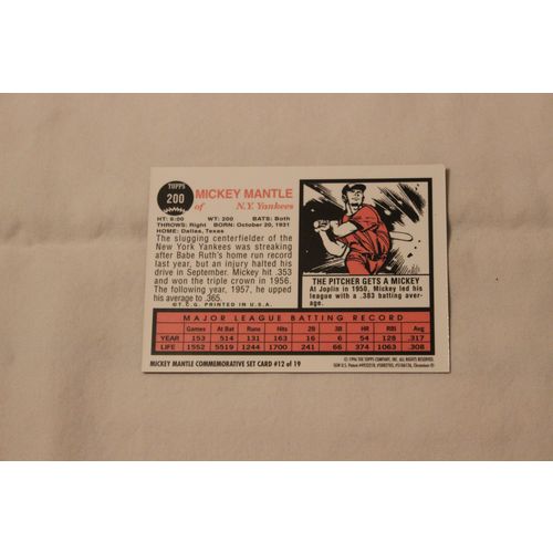 1996 Topps MICKEY MANTLE FINEST REPRINT NO. 12