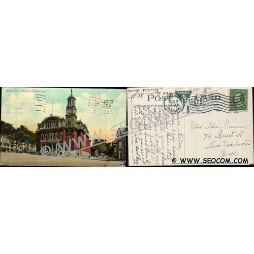CT Norwich Postcard City Hall & Court House Street Scene Intersections w/O~2389