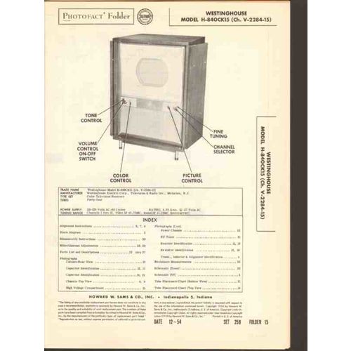WESTINGHOUSE model H-840CK15 color television TV Sams Photofact Manual