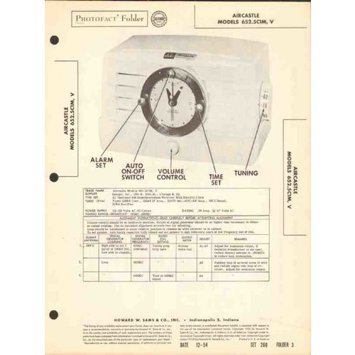 AIRCASTLE model 652.5C1M 652.5C1V AM radio clock Sams Photofact manual
