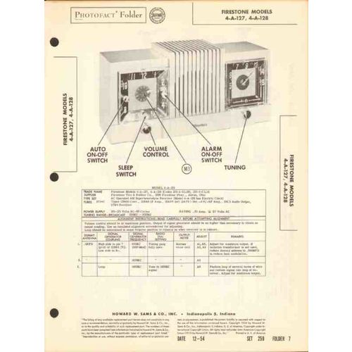 FIRESTONE model 4-A-127 4-A-128 AM radio clock Sams Photofact manual