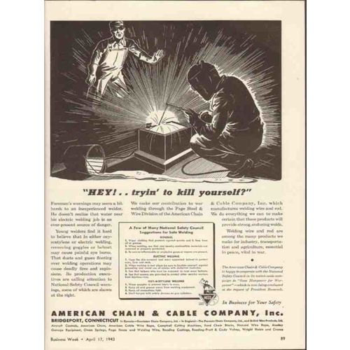 AMERICAN CHAIN CABLE 1954 hey trying to kill yourself vintage ad