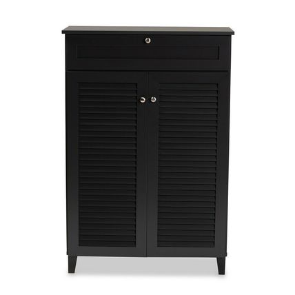 Gray Walnut White Oak Vented Shoe Storage Cabinet 45.25" Tall 4 Shelves Drawers