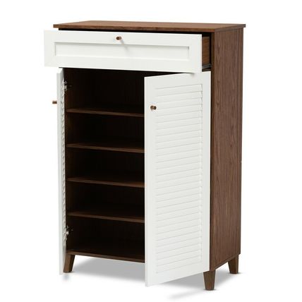 Gray Walnut White Oak Vented Shoe Storage Cabinet 45.25" Tall 4 Shelves Drawers