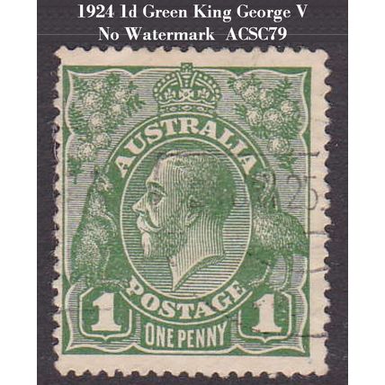 Australia 1924 1d Green KGV Head No Wmk [SG83/ACSC79] - USED (Light Pmk)