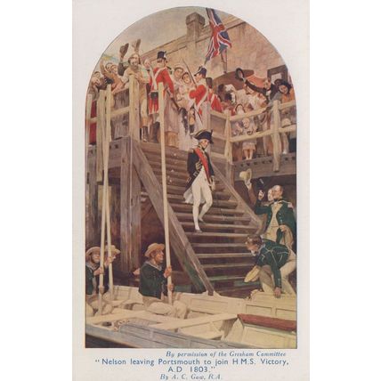 Nelson Leaving Portsmouth HMS Victory Old Painting Postcard