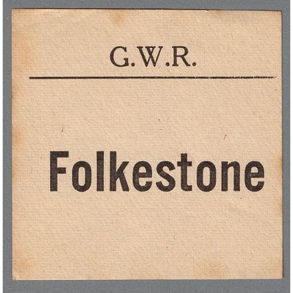 GREAT WESTERN RAILWAY LUGGAGE LABEL - FOLKESTONE (Lwr case)