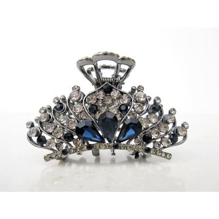 Medium blue or smoke gray crystal metal hair claw clip bridal clip