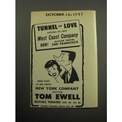 1957 Tunnel of Love Play Ad - Tunnel of Love salutes its new West Coast Company