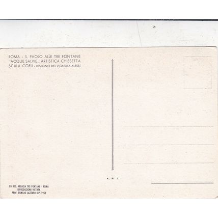 Roma S Paulo Alle Tre Fontane Artist Unknown Postcard unused VGC