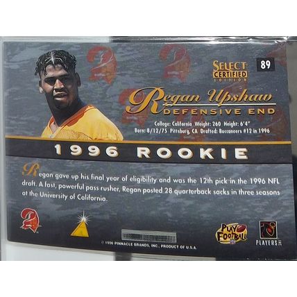 1996 Pinnacle Select Certified REGAN UPSHAW (Buccaneers) Rookie card #89