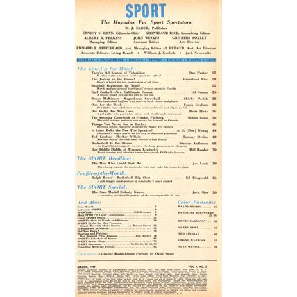 Mag: Mar 1949 Sport ~ Ralph Beard, Stan Musial, Linda Darnell Chesterfied Ad