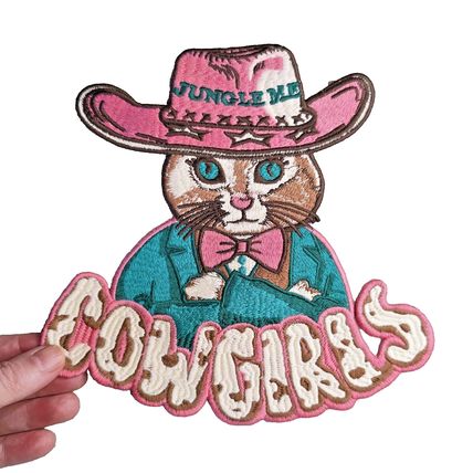 Cat Cowgirls Sew on Patch 21cm x 20cm Embroidered Style Great Quality P079