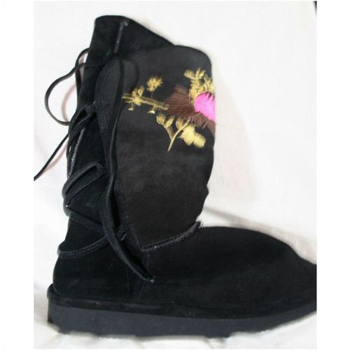 Karen Millen Black Embroidered Suede Boots Size 36 euro 3.5 uk Womens