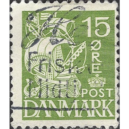 DENMARK, SHIP, Caravel, light green 1940, 15ore