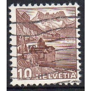 Switzerland 1939 Landscapes - Chillon Castle & Dents du Midi 10c Brown Used