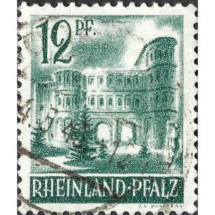 RHEINLAND PFALZ, Porta Nigra Trier, dark green 1947, 12pf