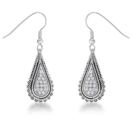 45 Ct Tear Drop Rhodium Earrings with CZ