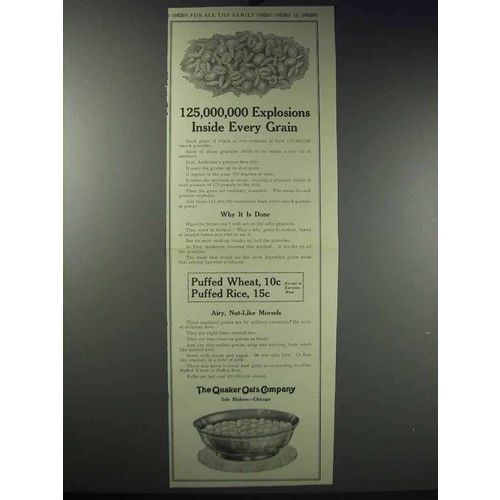1913 Quaker Puffed Wheat & Rice Ad - Explosions Inside