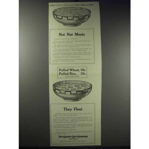 1913 Quaker Puffed Wheat & Rice Ad - Not Nut Meats