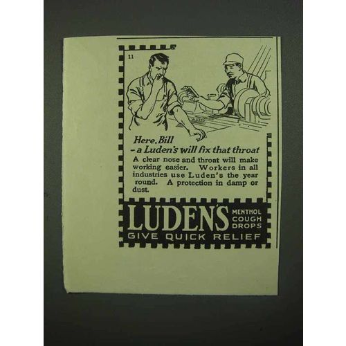 1920 Luden's Menthol Cough Drops Ad - Here, Bill