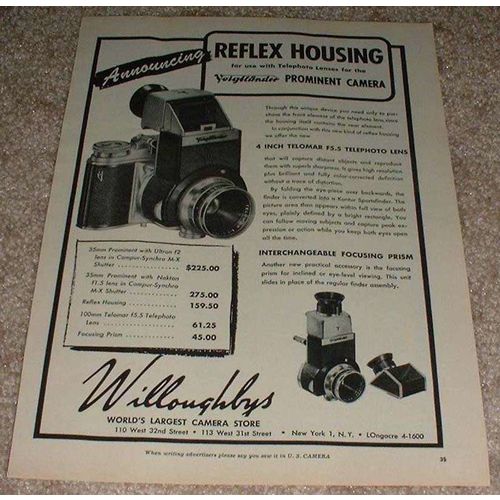 1953 Voigtlander Prominent Camera Ad, Reflex Housing!!