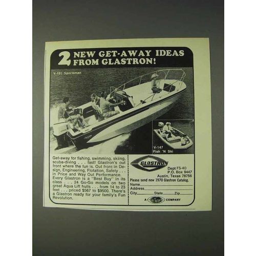 1970 Glastron V-191 Sportsman V-147 Fish 'N Ski Boat Ad