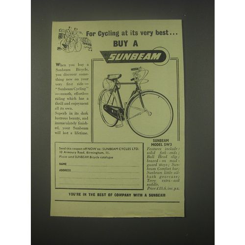 1949 Sunbeam Model SW3 Bicycle Ad - For cycling at its very best.. Buy a Sunbeam
