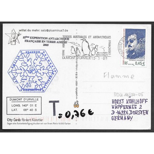 2005 FRENCH ANTARCTIC TERRITORIES -(TO PAY) POSTCARD FINE USED (EBIDPACK4666)