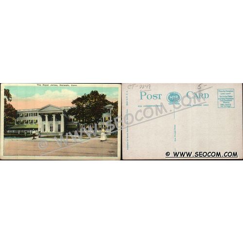 CT Norwalk Postcard The Royal James Street Scene w/Trolley Tracks ct_box4~2248