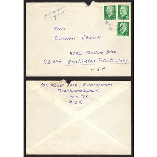 Germany, Bundesrepublik 1965 Cover from Haldensleben to Huntington Beach. Used