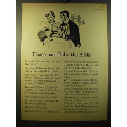 1950 Listerine Antiseptic Ad - Please pass Baby the Axe!