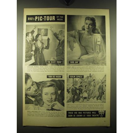 1947 RKO Movies Ad - The Velvet Touch, Good Sam, Your Red Wagon, Berlin Express