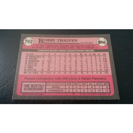 1989 Topps Card # 762 Bobby Thigpen Excellent (5) Chicago White Sox