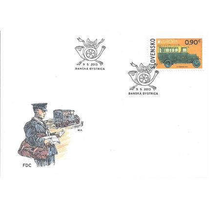Slovakia Mi 707 FDC: EUROPA: Postal Vehicles: Škoda 125 Post Bus (c. 1930)