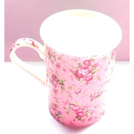 Ditsy Rose Mug Fine China Pink Roses on a Pink Background 10 CM