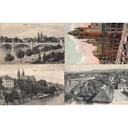Basel Munster Mit Platz Wettsteinbrucke 4x Switzerland Aquatic Postcard s