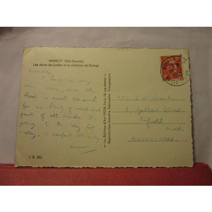 ANNECY, FRANCE used postcard RP 1950 postmark /