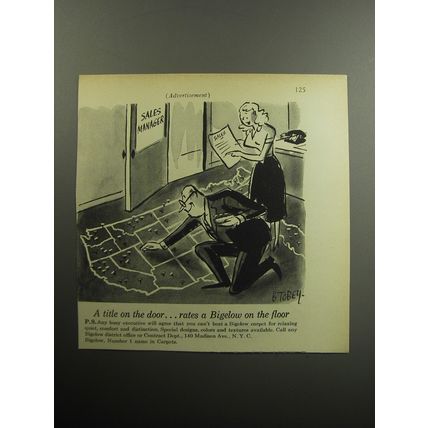 1957 Bigelow Carpets Advertisement - cartoon by Barney Tobey