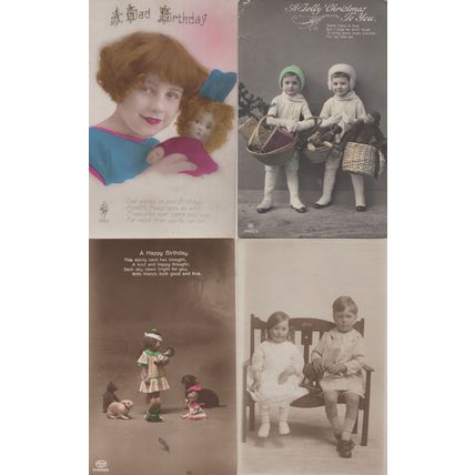 Children With Toy Rocking Miniature Horse 4x Old Postcard s