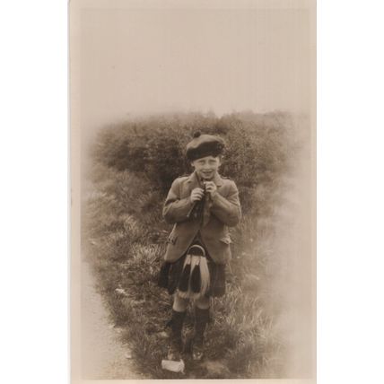 Scottish Boy With Old Music Instrument Recorder Flute RPC Postcard