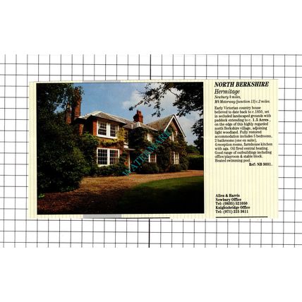Hermitage Berkshire House Sale Advert - 1991 Clipping / Print
