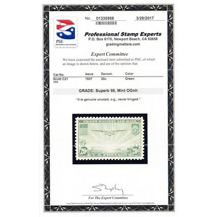 C21, Mint Superb NH 20¢ With Graded 98 PSE Certificate - Stuart Katz