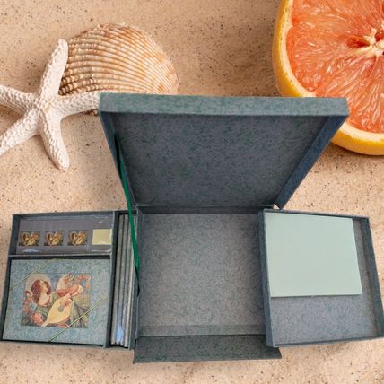 Collection Dusk Blue Stationery Note Cards Envelopes Pencils Stickers Box Drawer