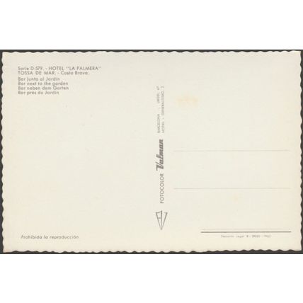 Bar Junto al Jardin, Hotel La Palmera, Tossa de Mar 1962 - Valman Tarjeta Postal