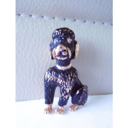 Vintage Brooch Black Enamel French Poodle Pot Metal Paris Influence 1950's Pin