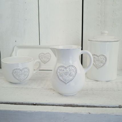 White Ceramic Storage Jar with Floral Heart Detail - Set of 3